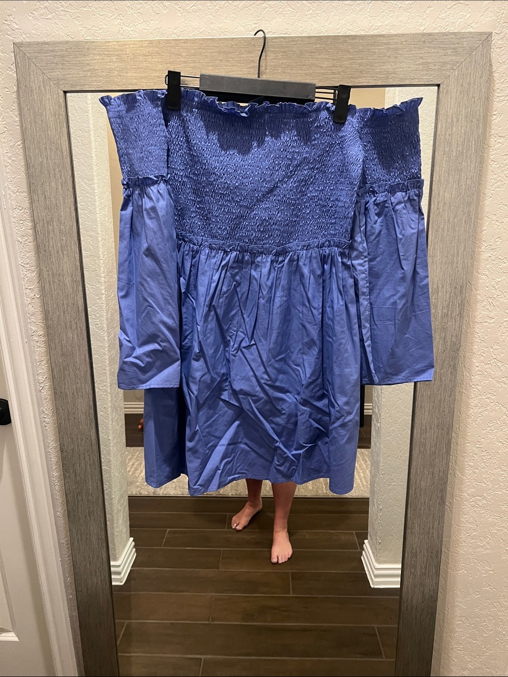 French Connection Periwinkle Off-Shoulder Smocked Dress